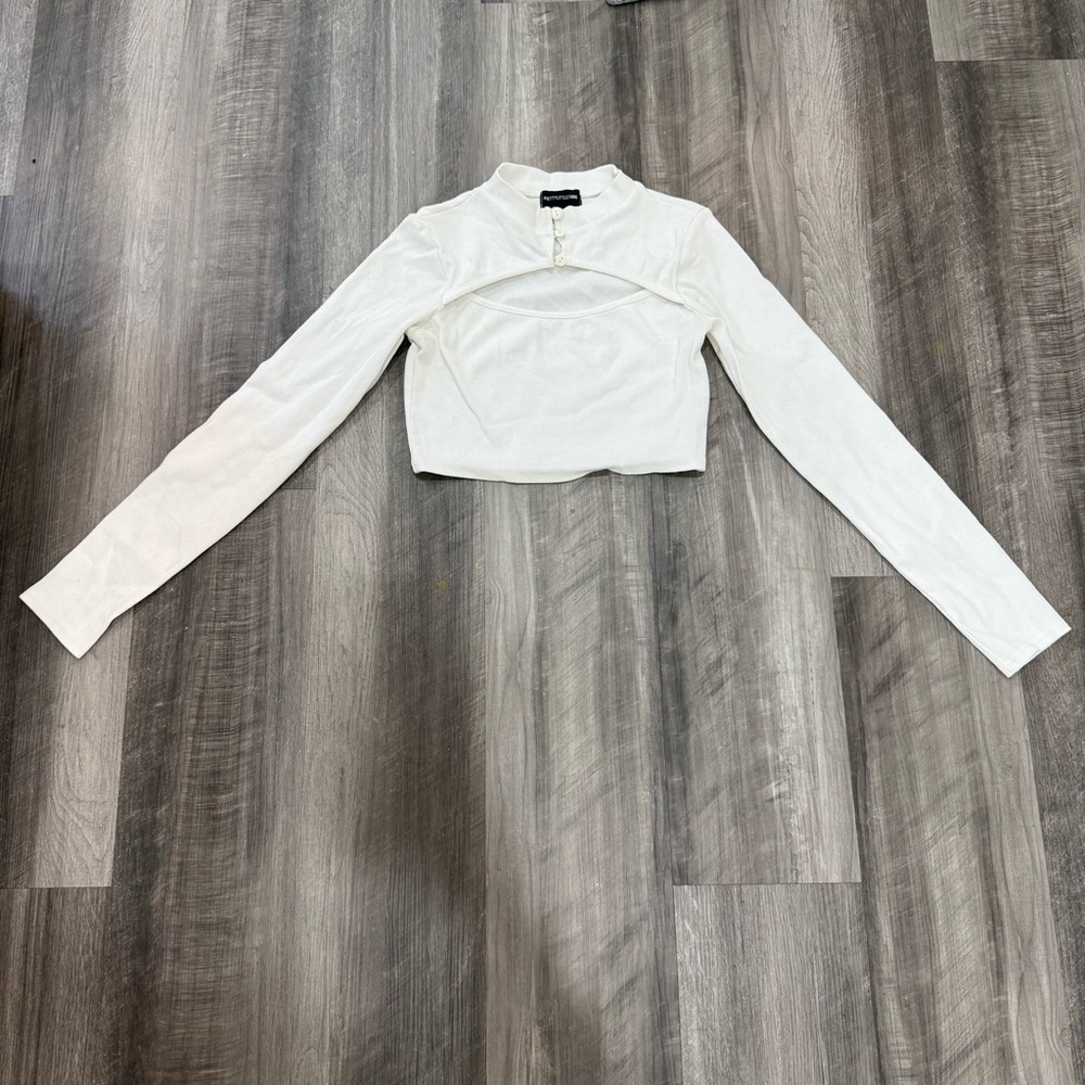 PrettyLittleThing White Slinky Cut Out Long Sleeve